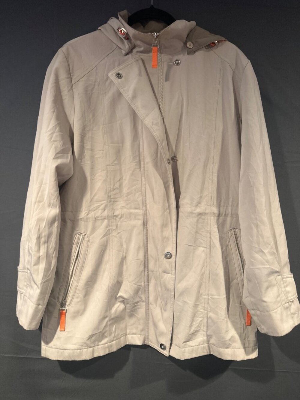 Liz Claiborne Women M Tan Hooded Utility Jacket Orange Accent Gorpcore Lightweig